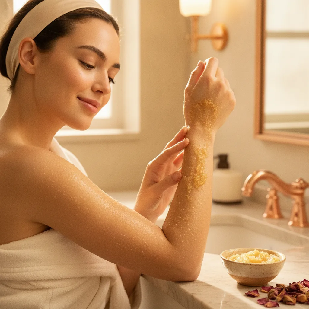 Woman applying natural scrub